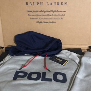 Polo Ralph Lauren Grey Navy Spell out Hoodie Size M